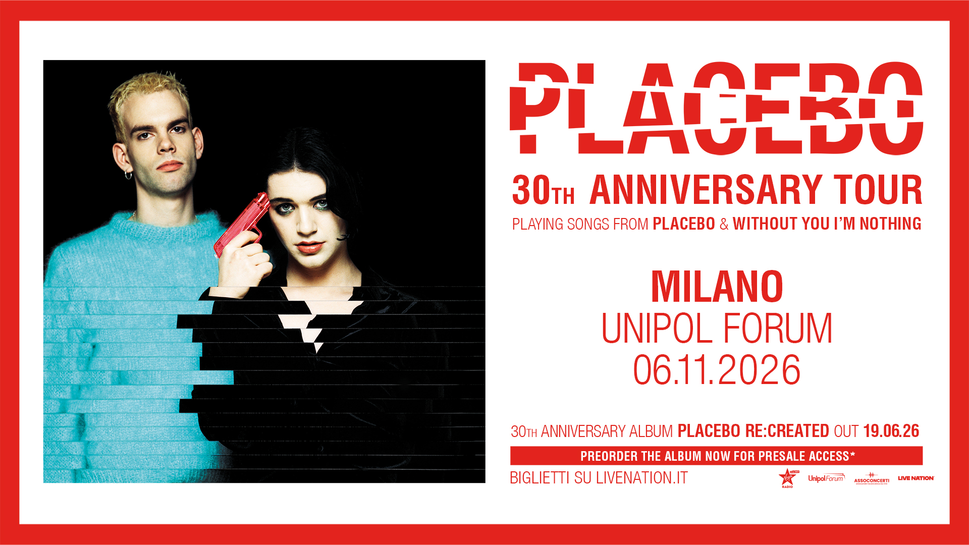 Placebo, tour europeo per il trentennale e data a Milano nel 2026